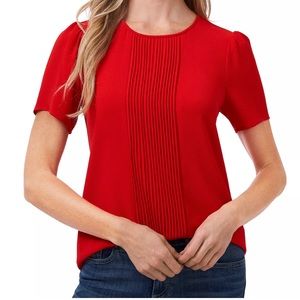 CeCe red pin tuck blouse